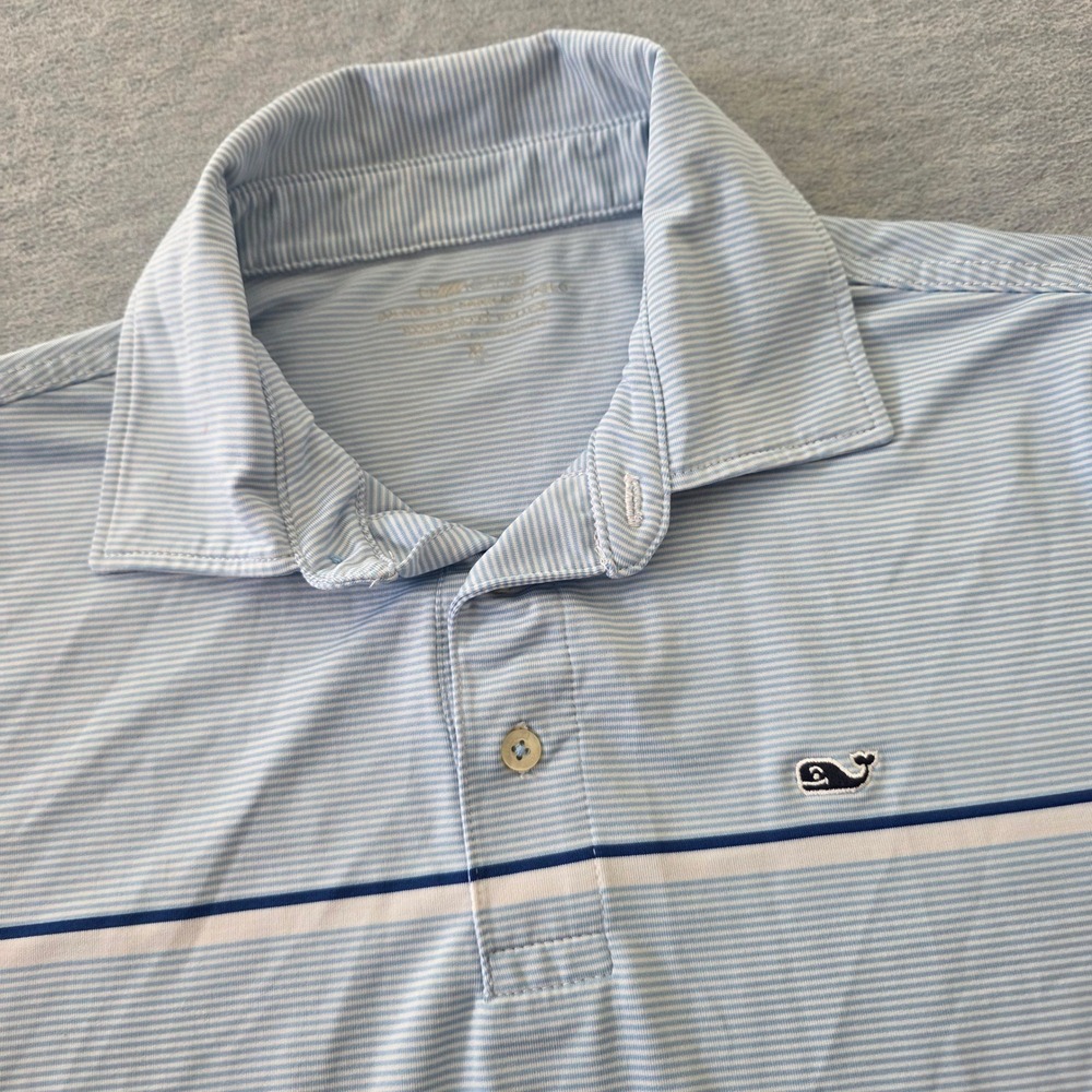 Vineyard Vines Boys XL On-The-Go Sankaty Polo Blue Striped Short Sleeve Shirt